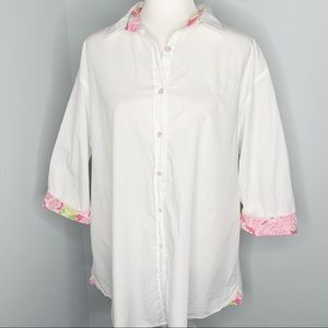 Lilly Pulitzer White Cotton Button Up Butterfly Cuff Top Blouse M